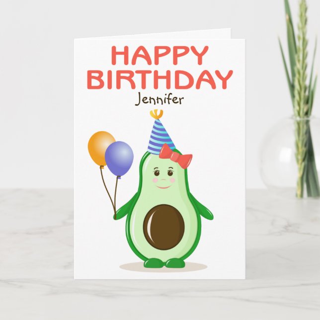Cute Avocado Happy Birthday Card (Front)