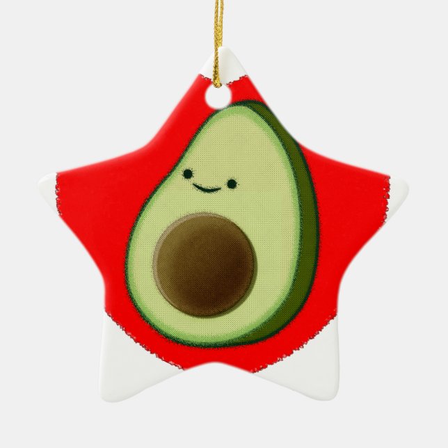 Cute Avocado In Red Heart Ceramic Tree Decoration (Front)