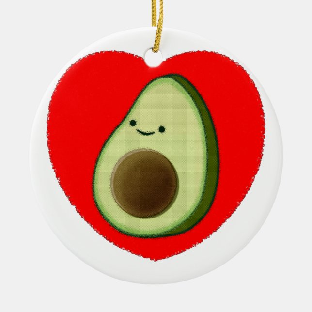 Cute Avocado In Red Heart Ceramic Tree Decoration (Front)