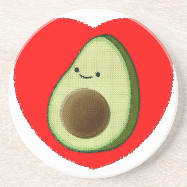Cute Avocado In Red Heart Coaster (Front)