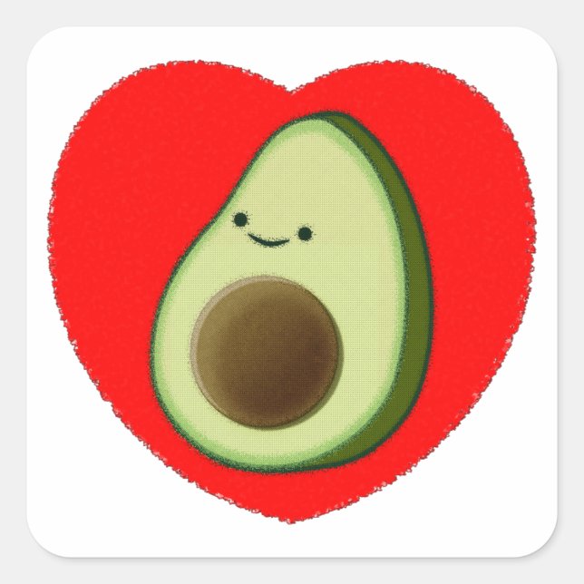 Cute Avocado In Red Heart Square Sticker (Front)
