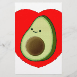 Cute Avocado In Red Heart Stationery