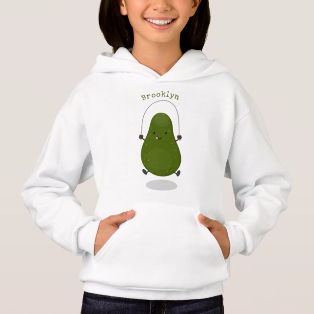 Cute avocado jump rope cartoon illustration (Front)
