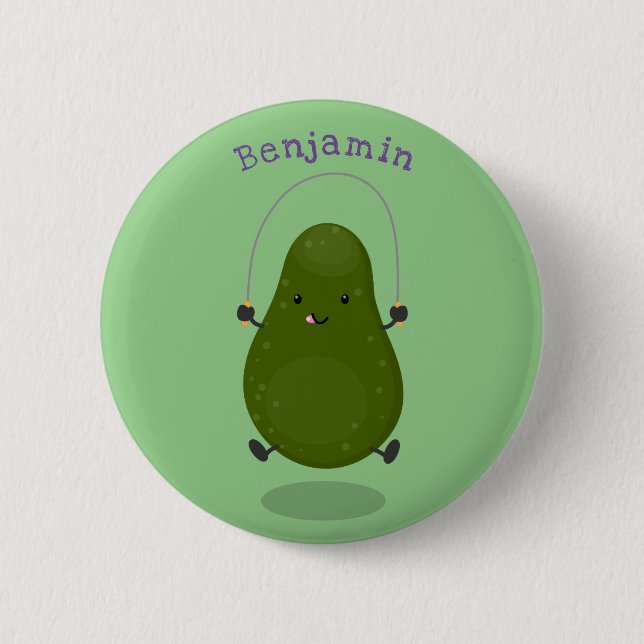 Cute avocado jump rope cartoon illustration 6 cm round badge (Front)