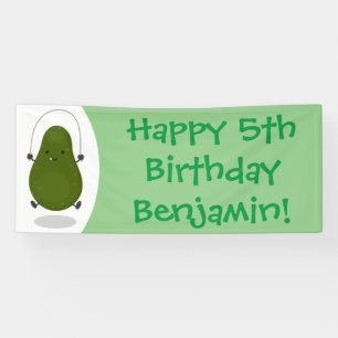 Cute avocado jump rope cartoon illustration banner