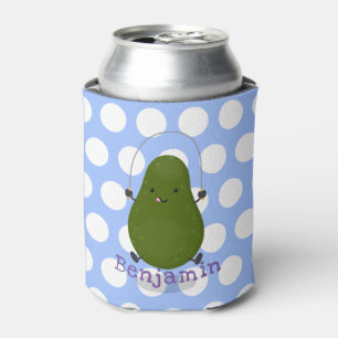 Cute avocado jump rope cartoon illustration can cooler
