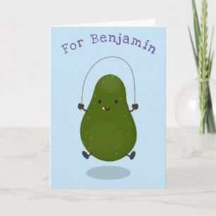 Cute avocado jump rope cartoon illustration card