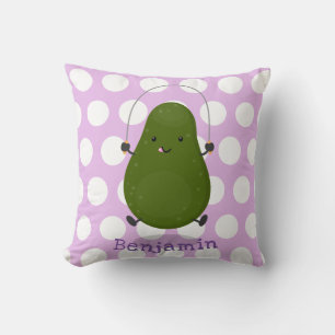Cute avocado jump rope cartoon illustration cushion