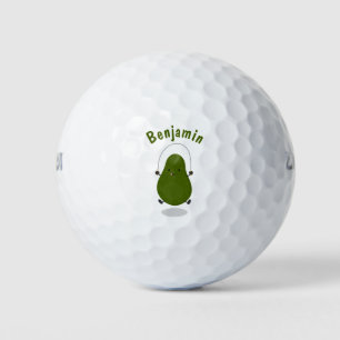 Cute avocado jump rope cartoon illustration golf balls