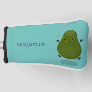 Cute avocado jump rope cartoon illustration golf head cover