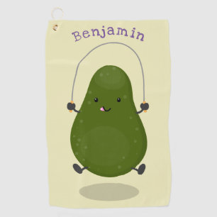 Cute avocado jump rope cartoon illustration golf towel