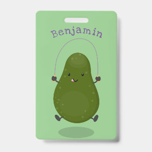 Cute avocado jump rope cartoon illustration ID badge