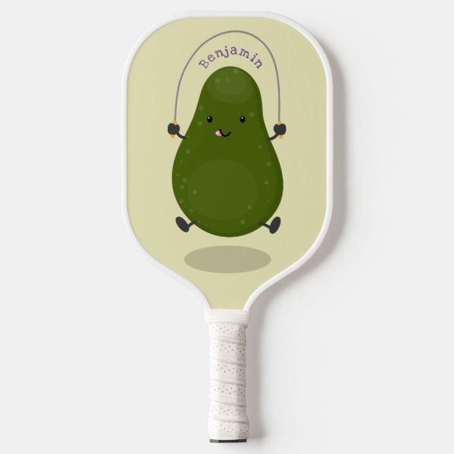 Cute avocado jump rope cartoon illustration  pickleball paddle (Front)