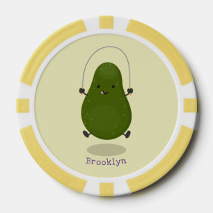 Cute avocado jump rope cartoon illustration poker chips