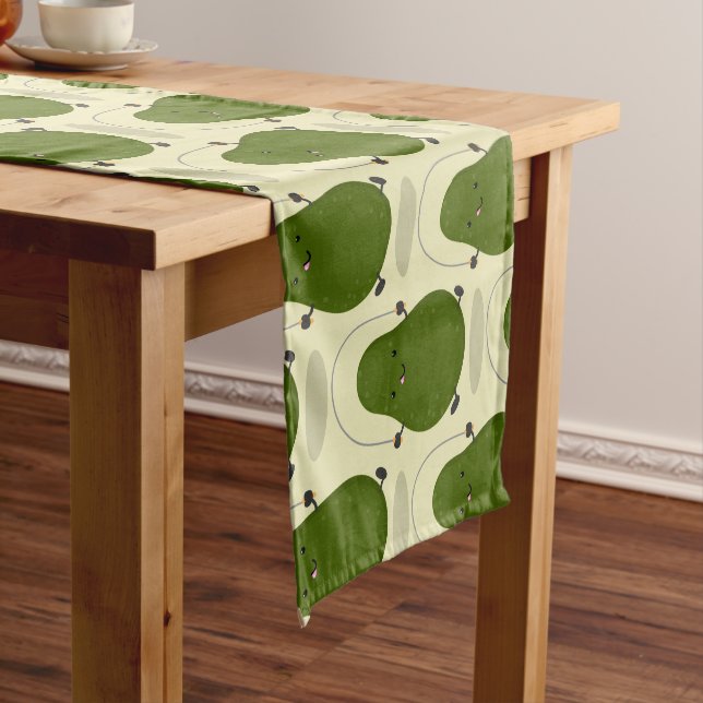 Cute avocado jump rope cartoon illustration short table runner (In Situ)