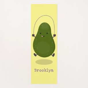 Cute avocado jump rope cartoon illustration yoga mat