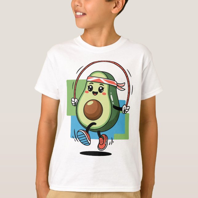 Cute Avocado Jump Rope – Fitness Kawaii T-Shirt (Front)
