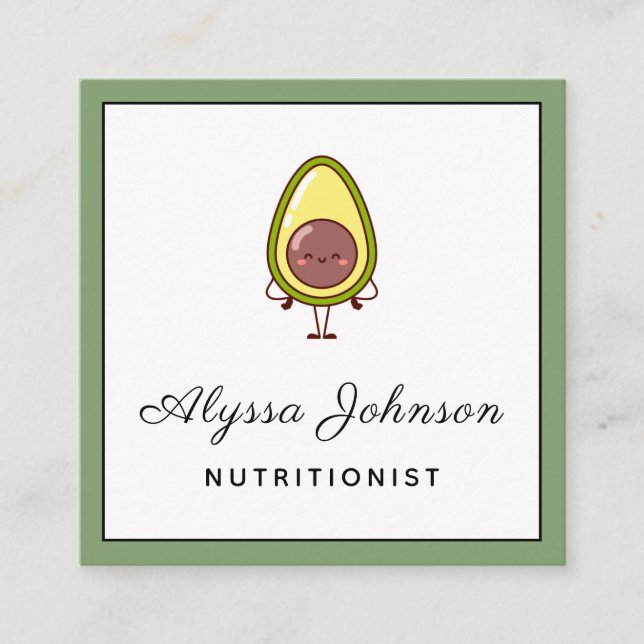 Cute Avocado Kawaii Food Nutritionist Healthy Diet Square Business Card (Front)