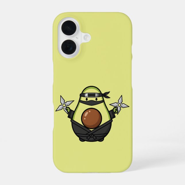 Cute Avocado Ninja Shuriken Warrior Illustration iPhone 16 Case (Back)