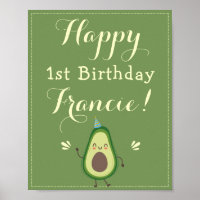 Cute Avocado Personalise 1st Birthday Welcome