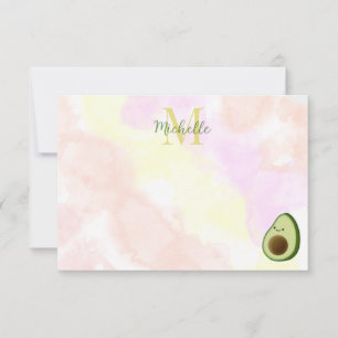 Cute Avocado Personalised Monogram Watercolor Card