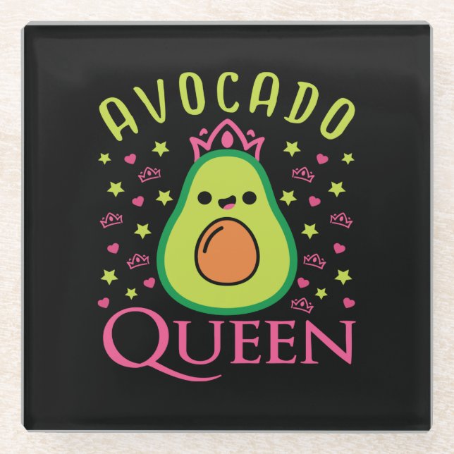 Cute Avocado Queen with Heart Keto Girl Cooking  Glass Coaster (Front)