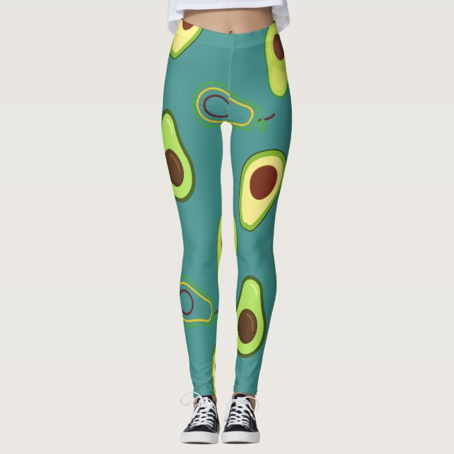 Cute Avocado slice summer Green gradient Pattern Leggings (Front)