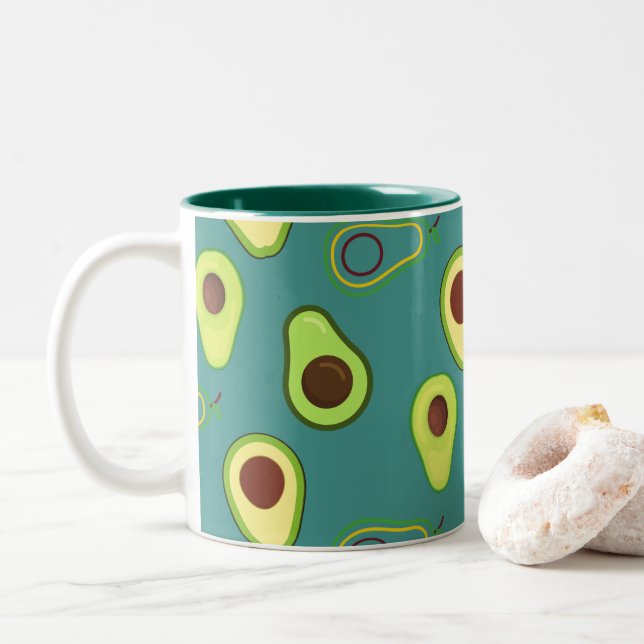 Cute Avocado slice summer Green gradient Pattern Two-Tone Coffee Mug (With Donut)