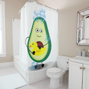 Cute Avocado Take A Shower Cartoon Curtain