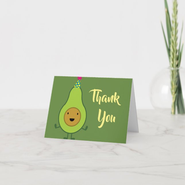 Cute Avocado Thank You 1st Birthday Cards (Front)