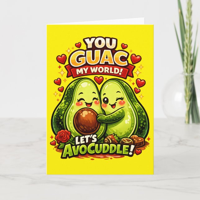 Cute Avocado Valentine’s Love Design, kawaii Love Holiday Card (Front)