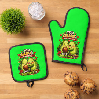 Cute Avocado Valentine’s Love Design, kawaii Love Oven Mitt & Pot Holder Set