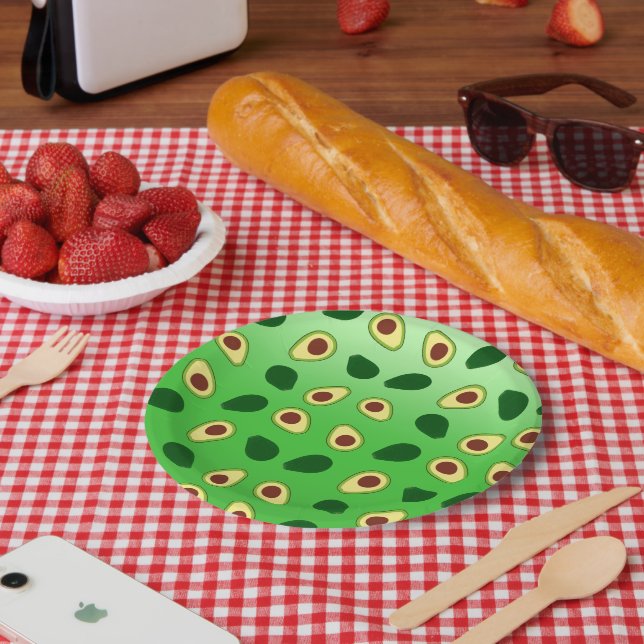 Cute Avocados slice summer green gradient Pattern Paper Plate (Picnic)