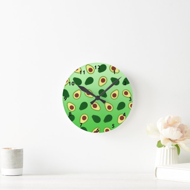 Cute Avocados slice summer green gradient Pattern Round Clock (Home)