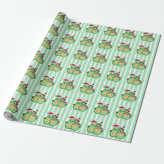 Cute Avocados with Santa Hats Christmas Wrapping Paper (Unrolled)