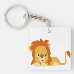 Cute Awake Cartoon Lion Acrylic Keychain