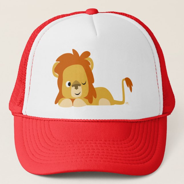 Cute Awake Cartoon Lion Hat (Front)