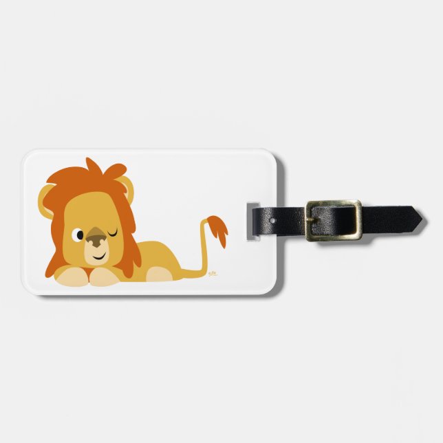 Cute Awake Cartoon Lion Luggage Tag (Front Horizontal)