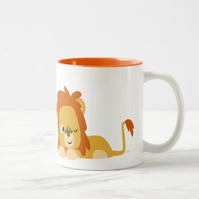 Cute Awake Cartoon Lion Two-Tone Coffee Mug (Right)