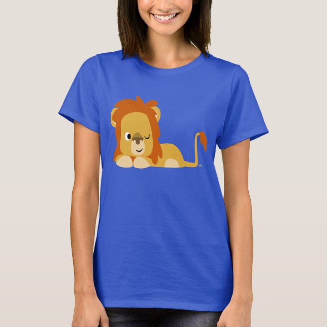 Cute Awake Cartoon Lion Women T-shirt (Front)