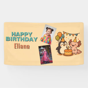 cute Axolotl and penguin girl's birthday Banner