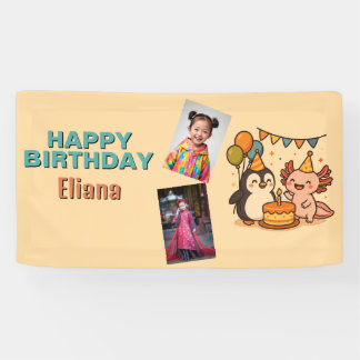 cute Axolotl and penguin girl's birthday Banner