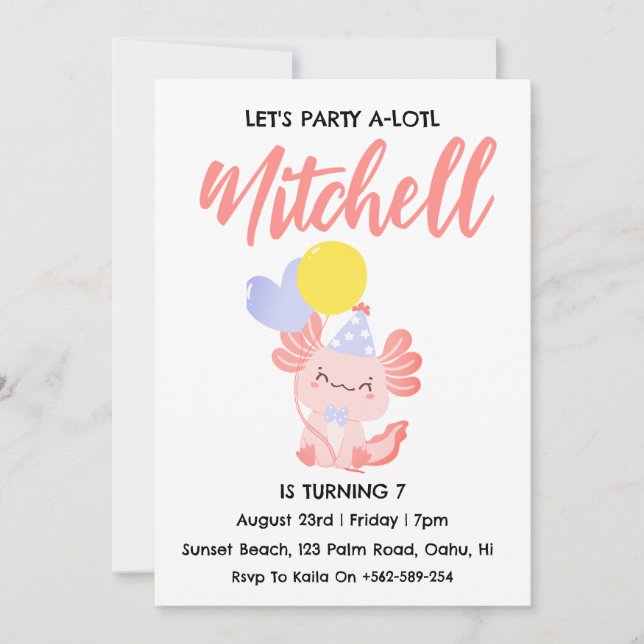 Cute Axolotl birthday axolotl birthday invitations (Front)
