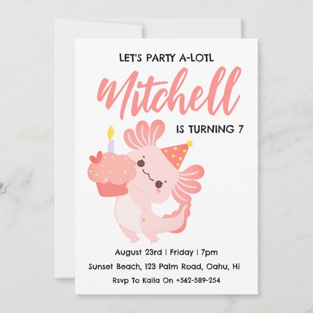 Cute Axolotl birthday axolotl birthday invitations (Front)