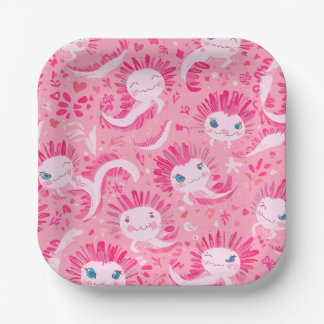 Cute axolotl birthday paper plate