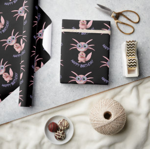 Cute Axolotl Books Birthday Party Wrapping Paper