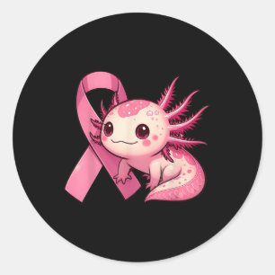 Cute Axolotl Breast Cancer Awareness Pink Ribbon O Classic Round Sticker
