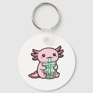 Cute Axolotl & Bubble Tea Key Ring