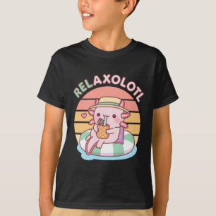 Cute Axolotl Chill On Pool Float Relaxolotl Funny T-Shirt