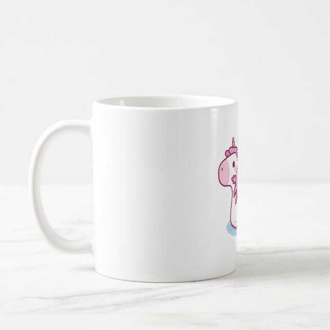 Cute Axolotl Chilling On Unicorn Pool Float Drinki Coffee Mug (Left)